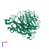 PDB entry 4mju coloured by chain, top view.