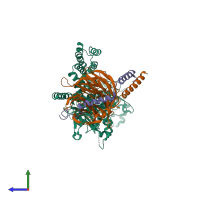 PDB entry 4mk0 coloured by chain, side view.