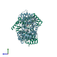 PDB entry 4mk7 coloured by chain, side view.