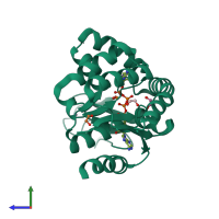 PDB entry 4mkh coloured by chain, side view.