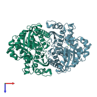 PDB entry 4mks coloured by chain, top view.