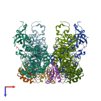 PDB entry 4mkv coloured by chain, top view.