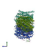 PDB entry 4mlb coloured by chain, side view.
