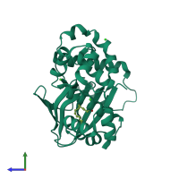 PDB entry 4mlo coloured by chain, side view.