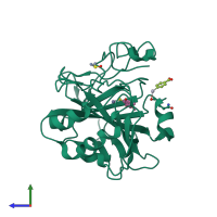 PDB entry 4mlt coloured by chain, side view.