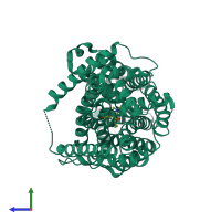 PDB entry 4mm7 coloured by chain, side view.