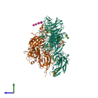 PDB entry 4mmx coloured by chain, side view.