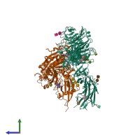 PDB entry 4mmz coloured by chain, side view.