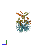 PDB entry 4mn4 coloured by chain, side view.