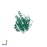 PDB entry 4mnd coloured by chain, side view.
