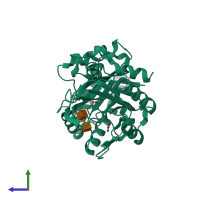 PDB entry 4mnl coloured by chain, side view.