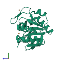 PDB entry 4mnt coloured by chain, side view.