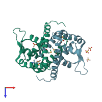 PDB entry 4mnu coloured by chain, top view.