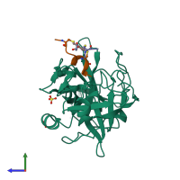PDB entry 4mnv coloured by chain, side view.