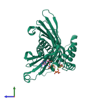 PDB entry 4mob coloured by chain, side view.