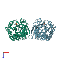 PDB entry 4mov coloured by chain, top view.