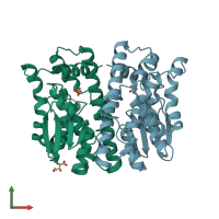 PDB entry 4mpf coloured by chain, front view.