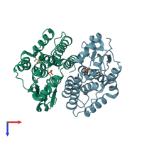 PDB entry 4mpf coloured by chain, top view.