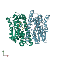 PDB entry 4mpg coloured by chain, front view.