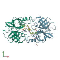 PDB entry 4mpv coloured by chain, front view.
