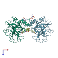 PDB entry 4mpv coloured by chain, top view.