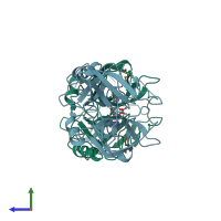 PDB entry 4mpw coloured by chain, side view.