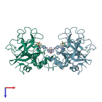 PDB entry 4mpw coloured by chain, top view.