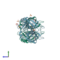 PDB entry 4mpx coloured by chain, side view.