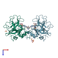 PDB entry 4mpx coloured by chain, top view.