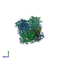 PDB entry 4mpy coloured by chain, side view.