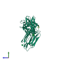 PDB entry 4mq0 coloured by chain, side view.