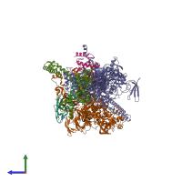 PDB entry 4mq9 coloured by chain, side view.