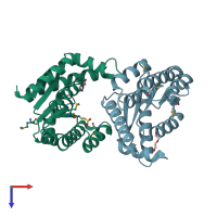 PDB entry 4mqb coloured by chain, top view.