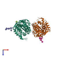PDB entry 4mqe coloured by chain, top view.