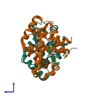 PDB entry 4mqg coloured by chain, side view.