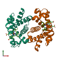 PDB entry 4mqi coloured by chain, front view.