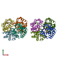 PDB entry 4mqj coloured by chain, front view.