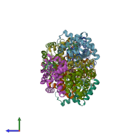 PDB entry 4mqk coloured by chain, side view.