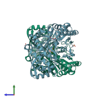 PDB entry 4mqp coloured by chain, side view.