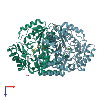 PDB entry 4mqp coloured by chain, top view.