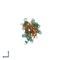 PDB entry 4mqt coloured by chain, side view.