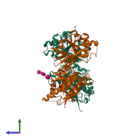 PDB entry 4mr7 coloured by chain, side view.