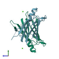 PDB entry 4mrb coloured by chain, side view.