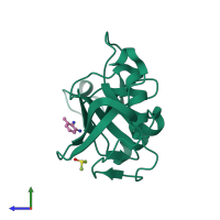 PDB entry 4mre coloured by chain, side view.