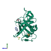 PDB entry 4mrf coloured by chain, side view.