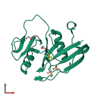 PDB entry 4mrg coloured by chain, front view.