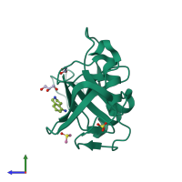 PDB entry 4mrg coloured by chain, side view.