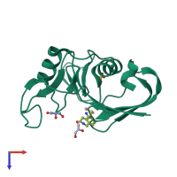 PDB entry 4mrg coloured by chain, top view.