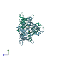 PDB entry 4mri coloured by chain, side view.