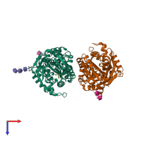 PDB entry 4mrm coloured by chain, top view.